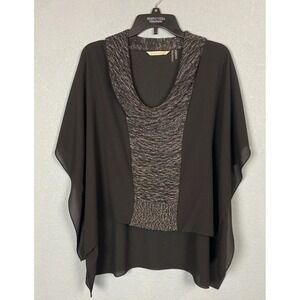 Soft Surroundings Top Women's S Black Gray Knit Cowl Hi Low Sheer Lagenlook‎